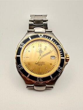 Omega Two-Tone Gold Dial Diver Watch with Black Bezel